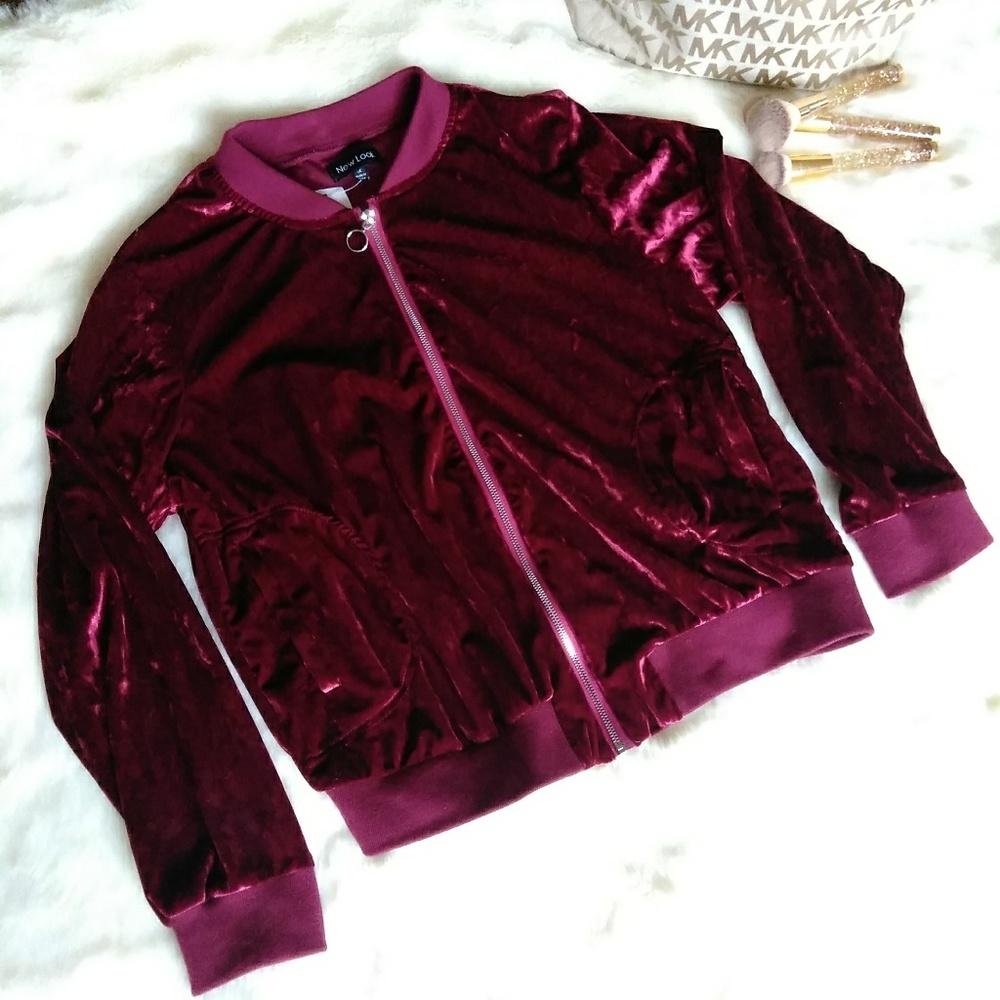 Velour Maroon Zip Up Jacket